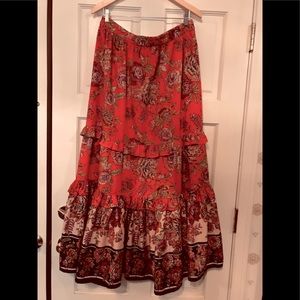 Ladies Plus Size, 1 X, long skirt, coral, purple and red